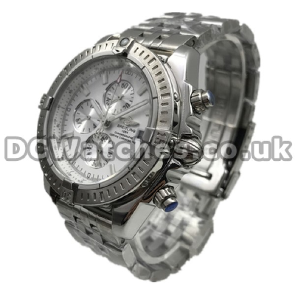 Pure White Dials Breitling Chronomat Copy Watches For Men Online With Steel Bracelets