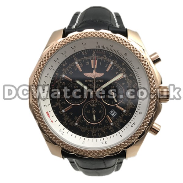 Hale Swiss Black Dials Breitling Bentley Motors Fake Watches For Men With Rose Gold Steel Cases