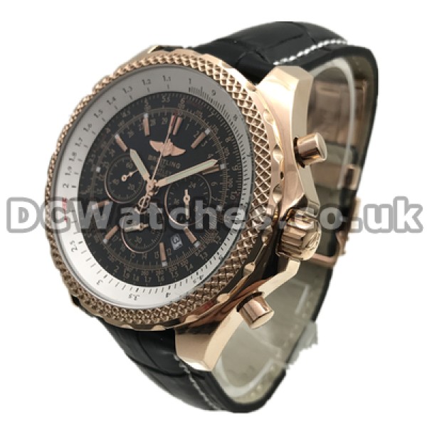 Hale Swiss Black Dials Breitling Bentley Motors Fake Watches For Men With Rose Gold Steel Cases