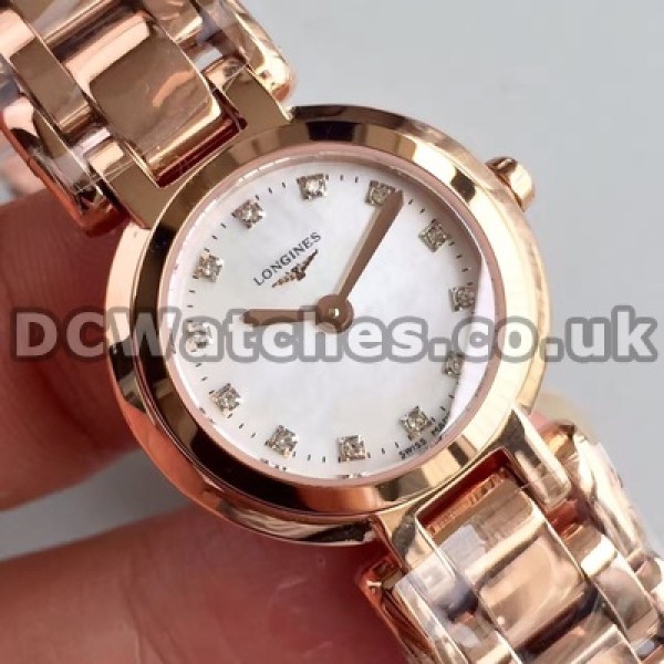 Superior 26MM Rose Gold Steel Bracelets And Cases Longines Primaluna Replica Watches Sale For Women