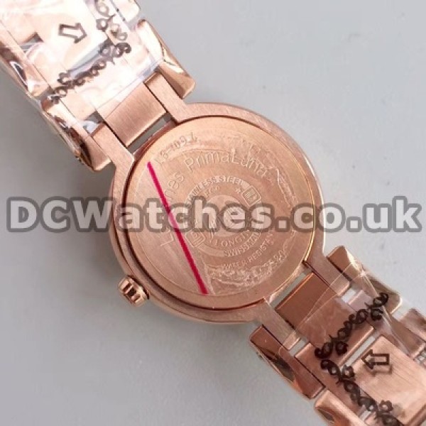 Superior 26MM Rose Gold Steel Bracelets And Cases Longines Primaluna Replica Watches Sale For Women