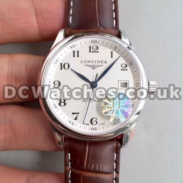 Practical 38.5MM Steel Cases And Brown Crocodile Straps Longines Master Collection Fake Watches For Men