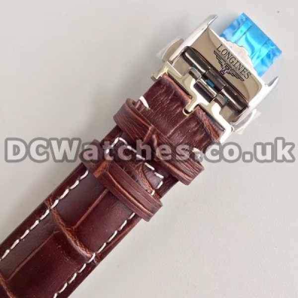 Practical 38.5MM Steel Cases And Brown Crocodile Straps Longines Master Collection Fake Watches For Men