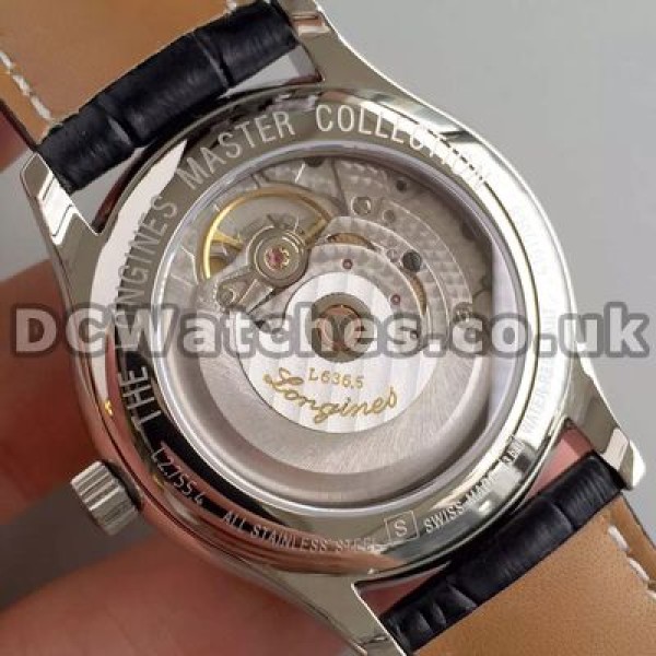Male Elegant Black Crocodile Straps Longines Master Collection Copy Watches With White Dials Online