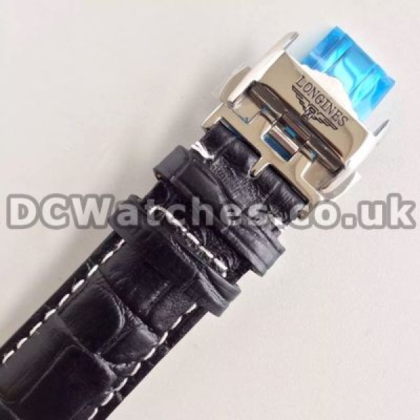 Male Elegant Black Crocodile Straps Longines Master Collection Copy Watches With White Dials Online