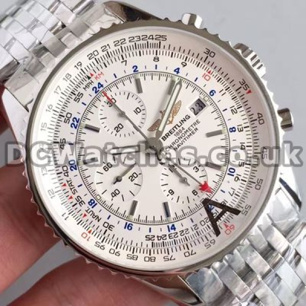 Perfect Breitling Navitimer 7750 Fake Watches For Men With White Dials And Steel Bracelets