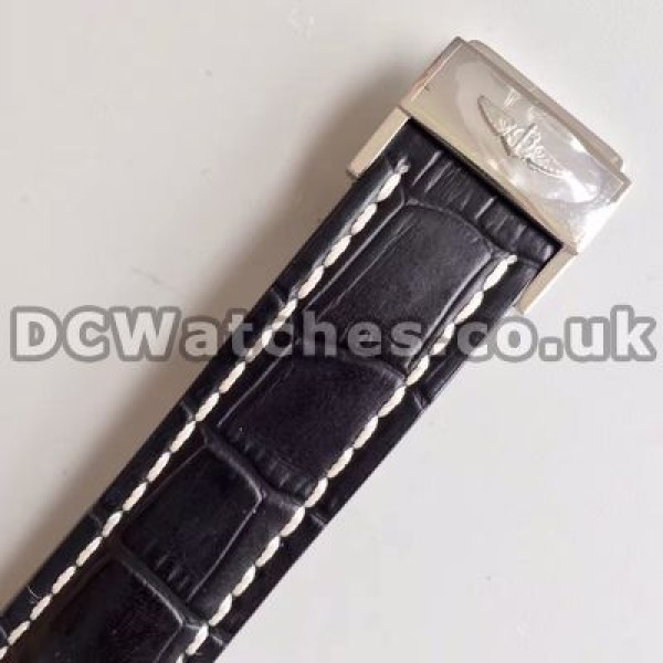 Harmonious Top Male Breitling Chronomat 7750 Copy Watches With Black Crocodile Straps And Black Dials