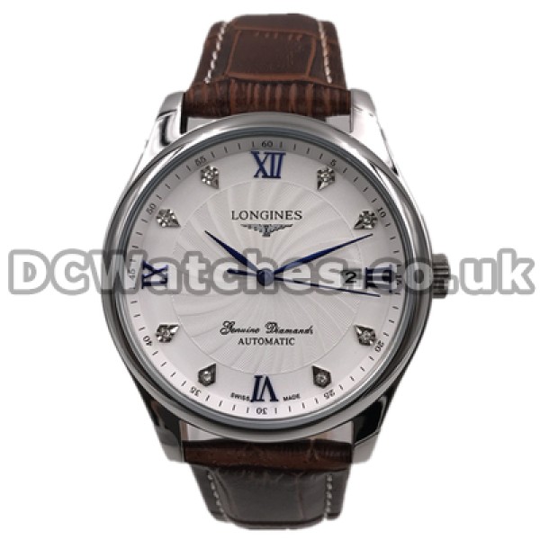 Luxury Blue Hands Longines Master Collection Replica Watches For Men With Steel Cases And Brown Crocodile Straps