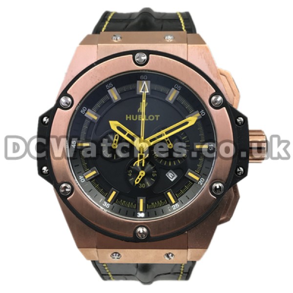 Attractive Yellow Hands And Indexes Male Replica Hublot 46MM Watches With Rose Gold Steel Cases