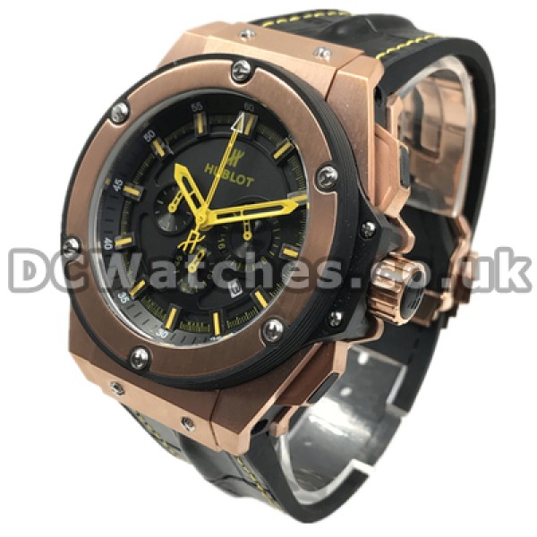 Attractive Yellow Hands And Indexes Male Replica Hublot 46MM Watches With Rose Gold Steel Cases