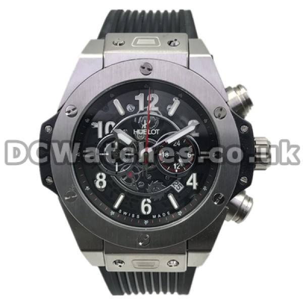 New Cool Black Dials Fake Hublot 44MM Watches For Men With Quartz Movements