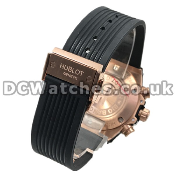 Male Fashionable Black Bezels 44MM Fake Hublot Watches With Rose Gold Steel Cases Online