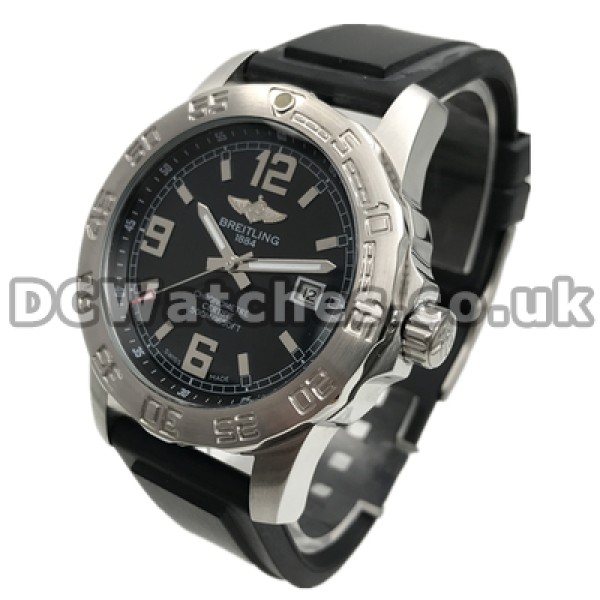 44MM Steel Cases Male Breitling Colt Replica Watches With Black Dials And Black Straps