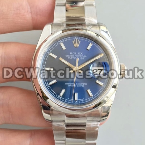 Automatic 36MM Blue Dials Rolex Datejust Fake Watches For Men