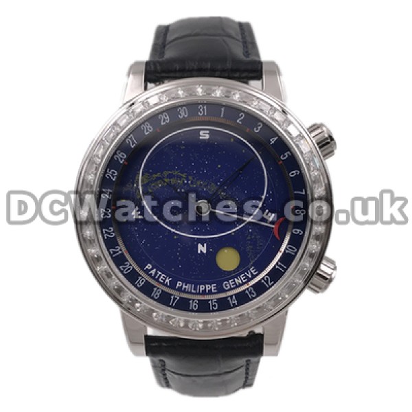 Luxury Blue Dials 44MM Replica Patek Philippe Complicated Automatic Watches
